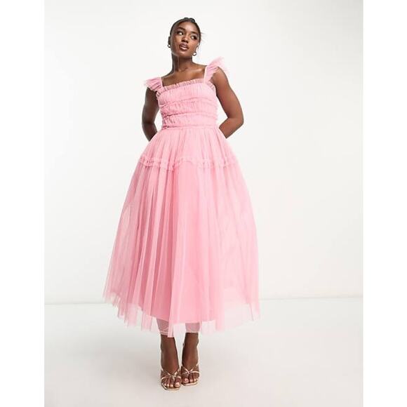 Anaya Women's Candy Pink Babydoll Midaxi Dress Size 6 tulle prom formal layered - Picture 1 of 11